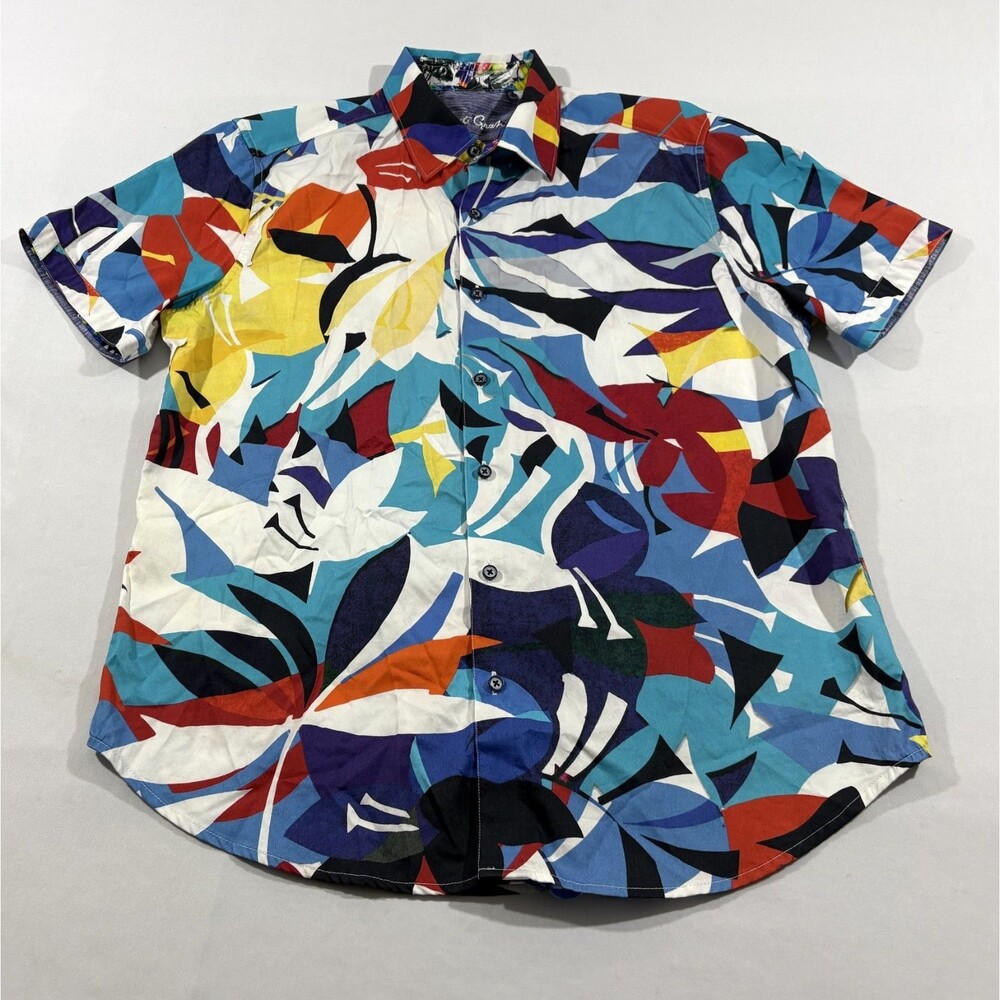 Robert Graham COCO GROVE Abstract Button Short Sleeve Print Shirt Preppy Sz L